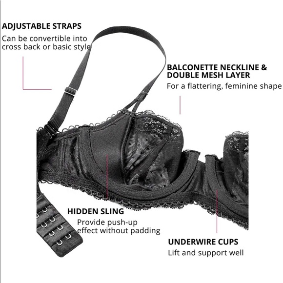 🆕 Sexy Lace Bra Underwire Balconette Unlined Demi Sheer Plus Size - Picture 3 of 3